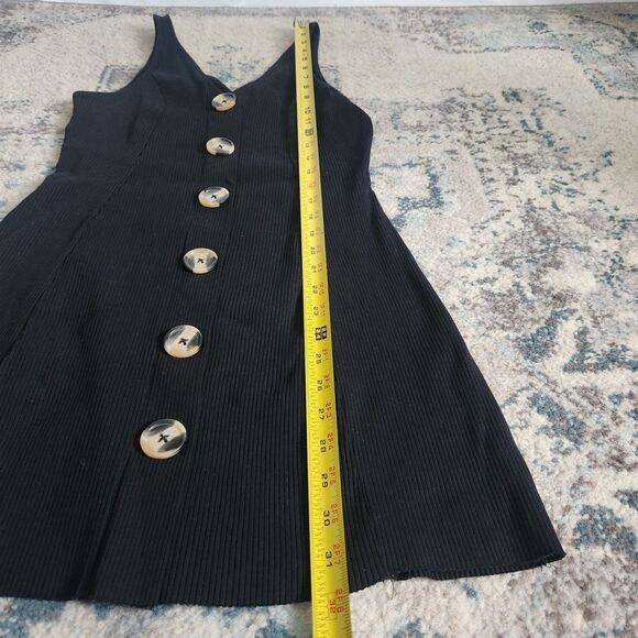 ASOS Design Sleeveless Con Dress V Neck Ribbed Mini Tank In Black Size 2 Buttons - Picture 4 of 9